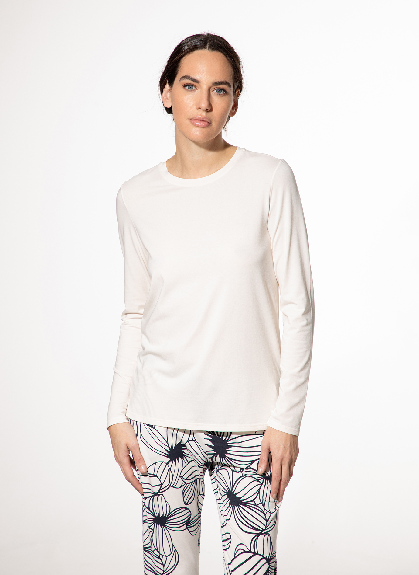 Langarmshirt Beige aus Baumwolle-Modal